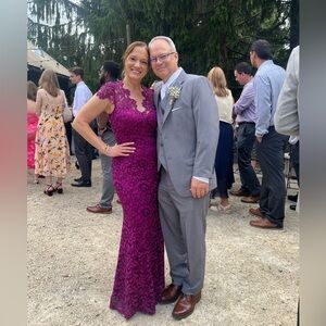 Elisa J Scalloped Edge Lace Gown